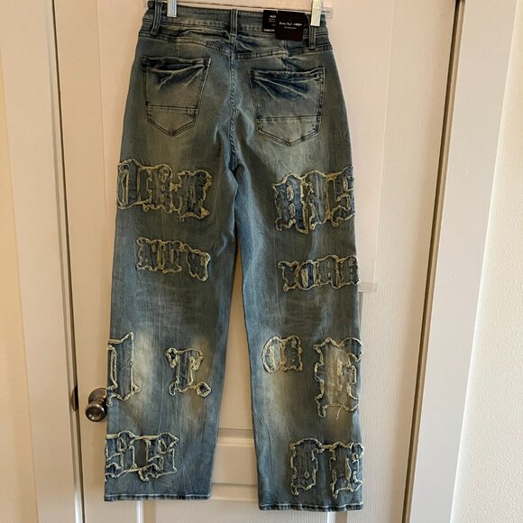 Smoke Rise Red Jeans Size 5/26 Denim Acid Wash Mid Rise Flare Curvy Fit Wide Leg - Picture 5 of 12